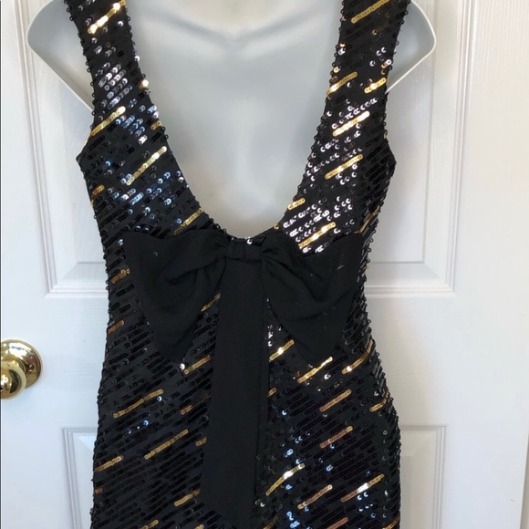 GS Jodi Kristopher Black & Gold Sequin Short Prom Dress Sexy Black Dress’s Small - Picture 4 of 9